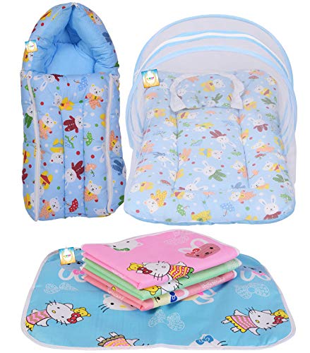 Bantoo Baby Bed New Born Baby Bedding Set | Gift Combo | Net Bed | Nappy Changing Sheets | Cotton Mattress | Mosquito Net | Carry Bed | Products All (0-6 Months)