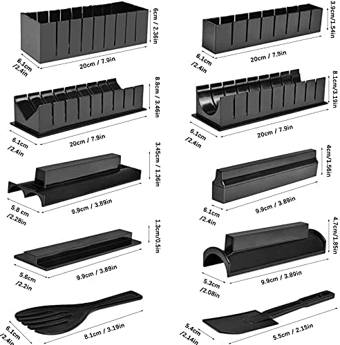 Sushi Making Kit, 12 Pcs Deluxe Edition DIY Sushi Set, Easy and Fun with 8 Sushi Rice Roll Mold Shapes Fork Spatula DIY Home Sushi Tool (Black)