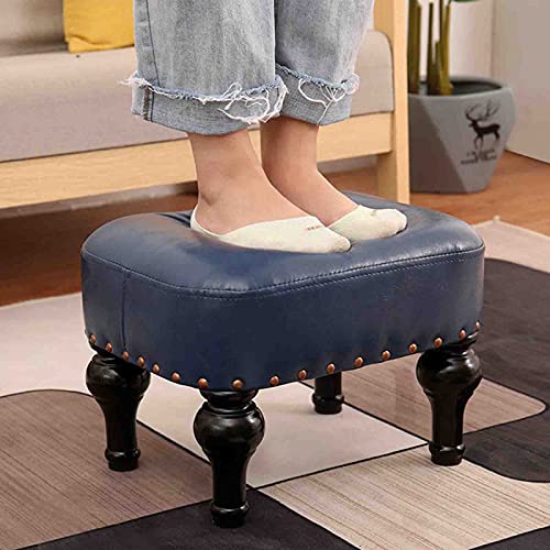 Tabouret en cuir marron vintage et bois massif pour salon - 3