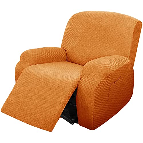 TAIXINT 4 Stück Stretch Sesselbezug Relaxsessel, Spandex Jacquard Ruhesessel Bezug Elastische Relaxsessel Bezug Ruhesessel Bezüge Mit Seitentasche (Orange) Cover