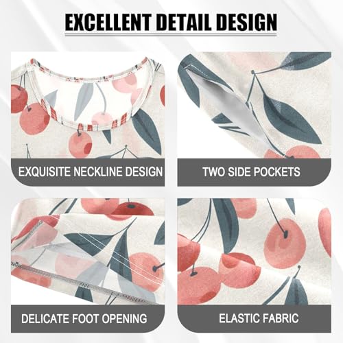 ALAZA Cherry Leaves Cute Pajamas Set Short Sleeve Cotton Sleepwear Summer Pjs 2 Piece 5-14Y4