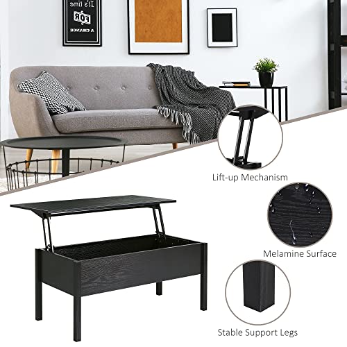 Homcom 39" Modern Lift Top Coffee Table Desk With Hidden Storage Compartment For Living Room, Black Woodgrain #TOP5
