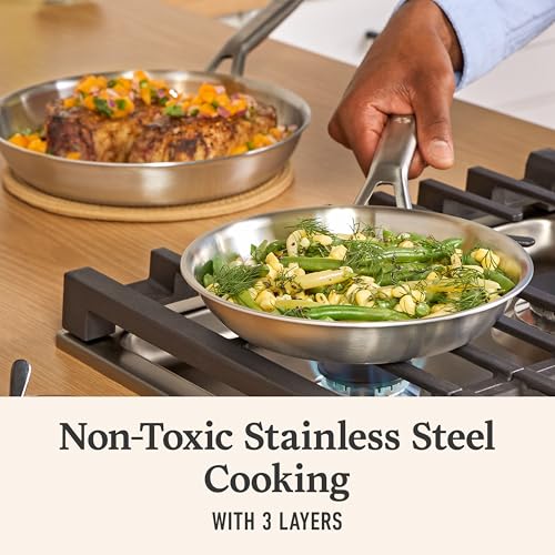 Calphalon Premier Brushed 5-Ply Stainless Steel Cookware Set w/Turbo Heat Tech 6 Piece Includes Frying Pans, Pots and Pans Set, Induction, Oven Safe 450F, Silver