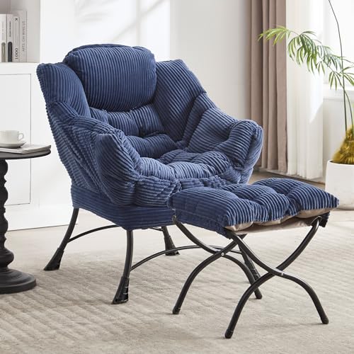 Villeston Lazy Chair mit Ottomane, Faulenzersessel Relaxsessel mit Hocker – Schlafzimmerstuhl für Erwachsene, moderner Lounge-Akzentstuhl mit Armlehnen, ergonomische Fußstütze