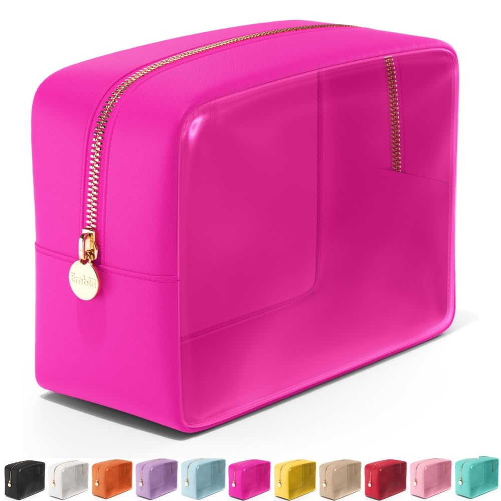 Embla Clear Cosmetic Bag Makeup Case, Clear Zipper Make Up Pouch and Toiletry Travel Tote, Cute Skincare Pouches for Women Girls, Preppy Purse