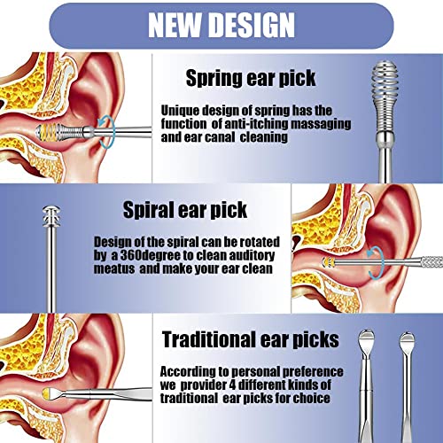 6 Pcs Ear Pick Earwax Removal Kit, Ear Cleansing Tool Set, Ear Curette Cleaner, 360° Spiral Design Ear Canal Cleaner Stainless Steel, With A Storage Box Portable Kit For Home And Travel(Blue) #TOP2