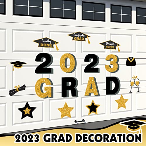 19 Pieces Graduation Car Magnets Set 2023 Graduation Car Decorations Black And Gold Magnetic Refrigerator Magnet Graduation Party Decoration Waterproof Stickers For Door Garage Fridge #TOP5
