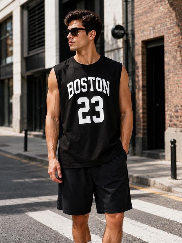 Image of O3e Boston 23 Men Sleeveless Gym Vest Tank Top | Cotton Blend Sports T-Shirt for Workout Running Training, Gym & Casual | Breathable Regular Fit Athletic Muscle Tee