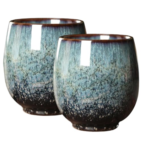 Juego de té chino 2PCS 150ml Tazas de té chinas de cerámica resistentes al calor Sin asa Tazas japonesas Taza pequeña de Matcha para bebidas de café Juego japonés.