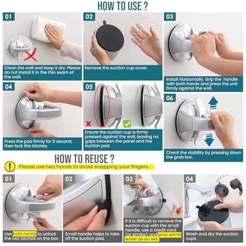 Image of TAILI Shower Grab Bars,Suction Handles,Upgraded,Travel,RV,2 Pack,Silver | Safety for Bathtubs,Toilet,Elderly&Seniors,Bathroom Grip Bar Handrails,No Drilling Removable Waterproof,Portable,Travel,RV