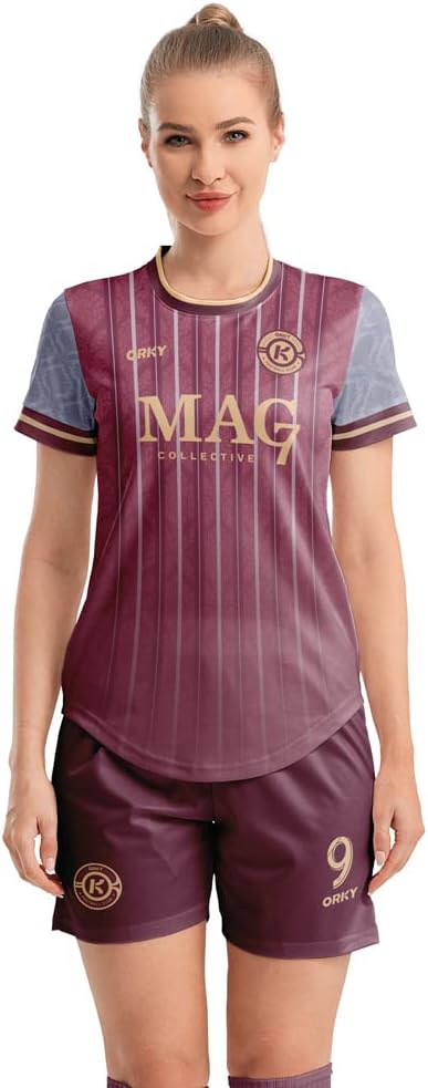 ORKY Customize Soccer Jersey, Women Sublimation Futbol Shirt Short Set, Breathable Personalize Team Outfit Glory
