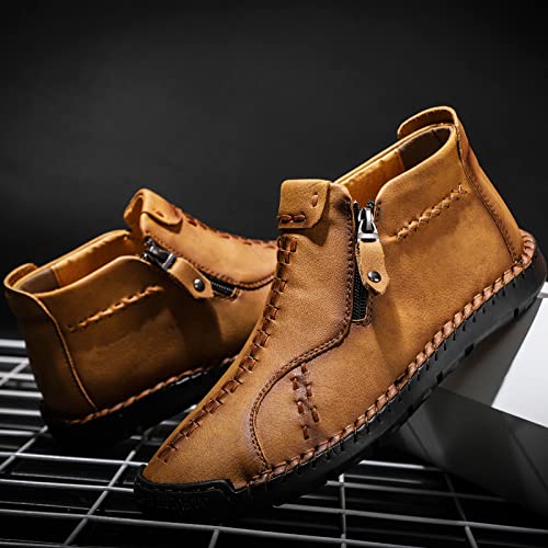 Mens Casual Shoes Leather Slip On Loafers Oxford Comfortable Leather Chukka Boot For Men Work Office Dress Outdoor Shoes Brown Size8.5 #TOP1