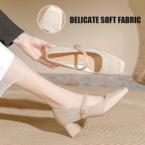 Women's Mary Jane Hook and Loop Chunky Heel Pumps Fashion Square Toe Color Blocking Mid Block Heel Working Business Dress Shoes Daily Breathable Non-Slip Pumps2