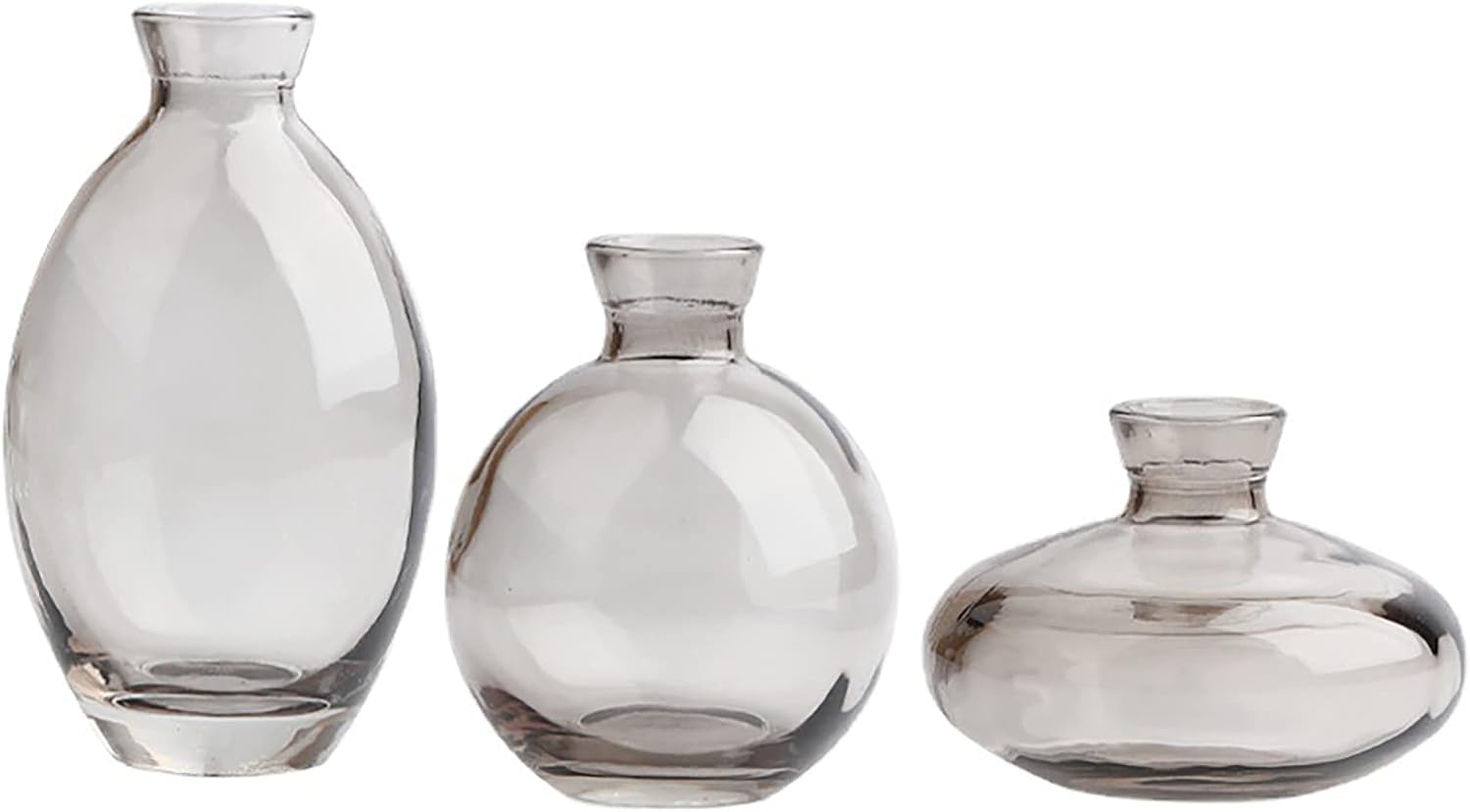 Modern Decorative Mini Flowers Vases, Glass Bud Vase Set of 3, Cute Small Clear Vases, Handmade Glass Flower Vase for Floral Arrangements, Tiny Centerpiece for Home Office Wedding Party(gray)
