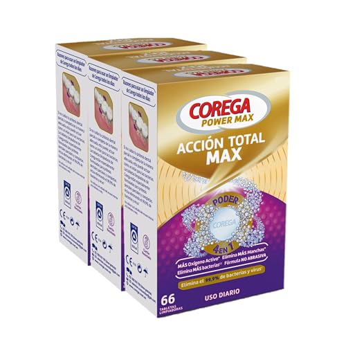 Corega Max Acción Total, Tabletas Limpiadoras Para Prótesis Dental, Cuidado e Higiene Oral...