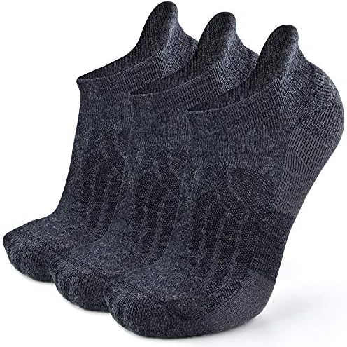 Busy Socks Low Cut Running Socks for Men Women, No Show Merino Wool Dress Performance Support Athletic Cushion Tab Socks, Dark Grey, Large, 3 Pairs