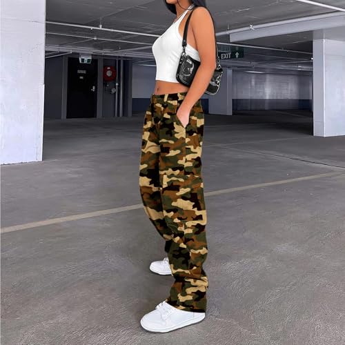 Image of Lepunuo Cargo Pants for Women High Waisted Casual Pants Baggy Stretchy Wide Leg Y2K Streetwear with 6 Pockets