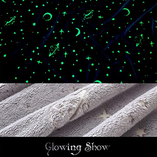 Glow In The Dark Throw Blanket For Kids, Soft Fleece Blanket For Couch Bed, Outdoor Fuzzy Blanket With Galaxy Planet Pattern, Birthday Gifts For Girls Boys And Toddler Grey 50X60 Inch #TOP4