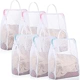 Kingdder Honeycomb Mesh Laundry Bags with Handle 12 x 8 Inch Socks Bag for Washing Delicate Bag for Washing Laundry Bag for Sock Baby Items Lingerie Travel Garment, Pink and Blue(6 Pcs)