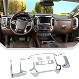 JeCar 6pcs Chrome Dash Bezel Cover Trim for 2014-2017 Chevy Silverado GMC Sierra Silver Interior Accessories