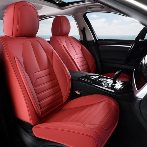 Image of Coverado Car Seat Covers Full Set, Red Seat Covers for Cars, Automotive Seat Covers, Waterproof Nappa Leather Front Seats and Back Car Seat Protector, Universal Fit for Most Cars SUV Trucks