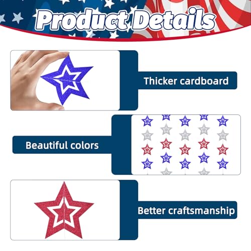 Image of 36 Pcs 4th of July Glitter Star Garland - No DIY Needed, Red White Blue Hanging String Decorations for Independence Day, Memorial Day, Patriotic Party, Veterans Day, USA Themed Party Decorations