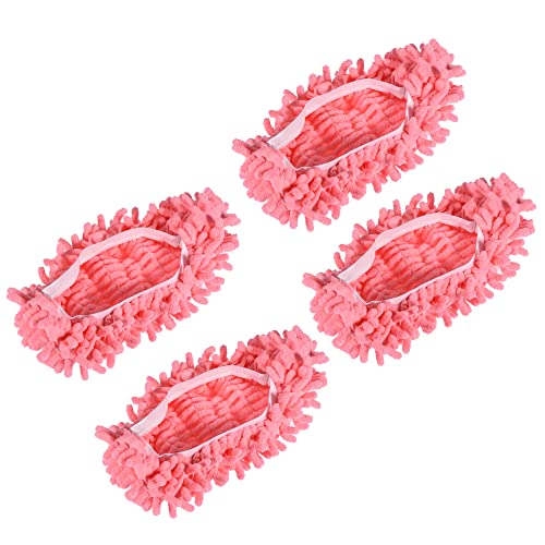 Image of MECCANIXITY Washable Cleaning Shoes Cover Multifunction Chenille Duster Mop Slippers Foot Socks for House Floor, Pack of 4 Pink