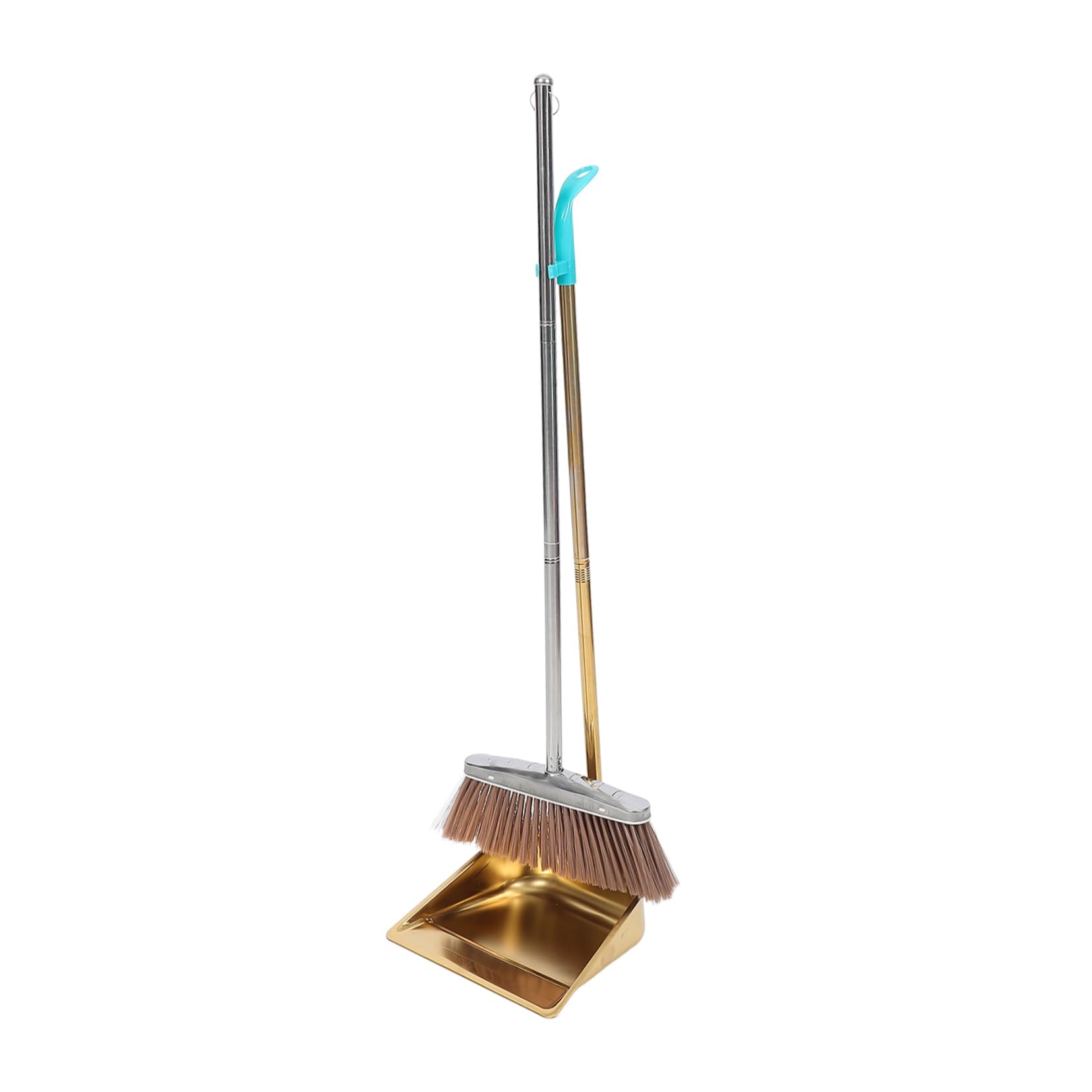 Lurrose Recogedor de Acero Inoxidable Dorado Recogedor de Mano y Escoba Hogar Escoba Flexible de Mango para Limpieza de Oficina y Hogar