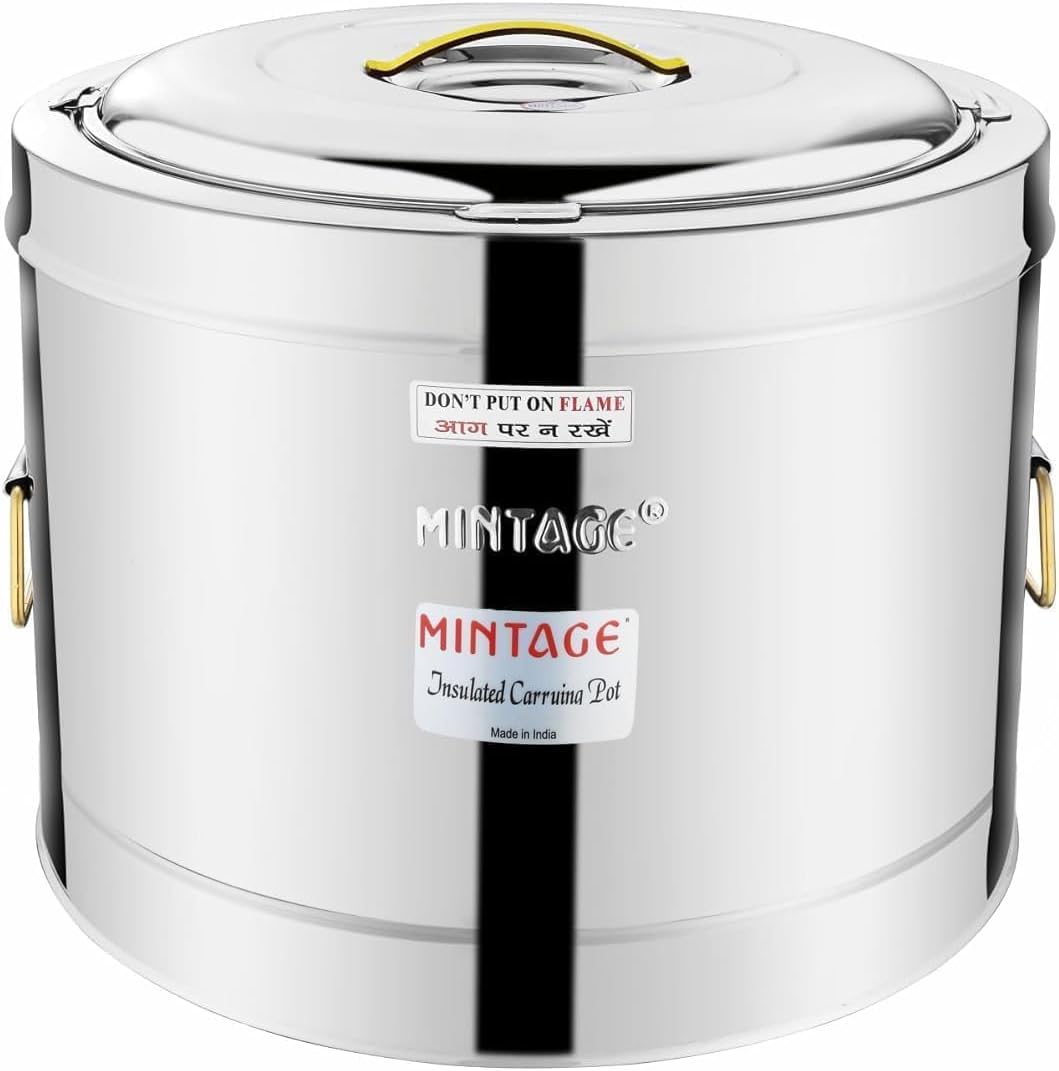 Mintage Sambar Pot Stainless Steel 25 Liters | Sambar Pot with Lid | Casserole for Cooking | Casserole with Side Handles | Canteen & Hotel Container | Biryani Box Puff Insulated Hot & Cold