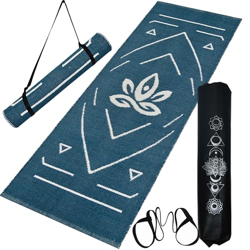 house of handmade Premium Cotton Yoga Mat For Women Men With Assist Guide Lines, 7Mm Thick, Size- 2X6 Feet, Anti Skid Mat For Home Or Gym Workout, Pilates Color- Green house of handmade Premium Cotton Yoga Mat For Women Men With Assist Guide Lines, 7Mm Thick, Size- 2X6 Feet, Anti Skid Mat For Home Or Gym Workout, Pilates Color- Green