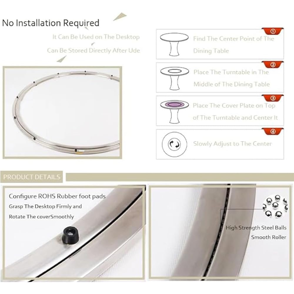 60cm Plato Giratorio Mesa, Grande Plataforma Giratoria,Placa Giratoria con Rodamiento,Base Giratoria de Acero Inoxidable para Restaurante TV Tartas Fotografia Monitor