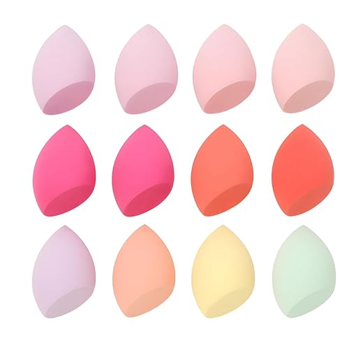 Kit 12 Esponja De Maquiagem Facial Chanfrada Gota Espuma Para Base Corretivo Pó Contorno