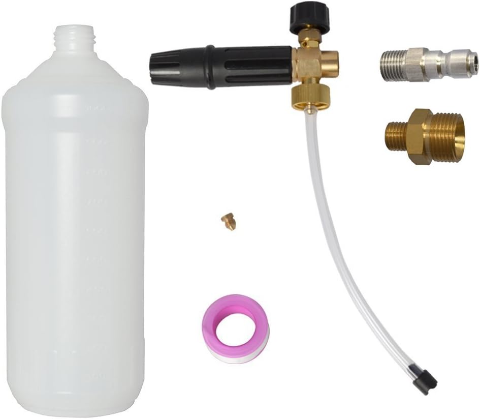 Pressure Washer Foam Cannon with 1/4” Quick Connector & M22-Male Adapter & 1.10mm & 1.25mm Nozzle, Power Washer Adjustable Snow Foam Lance 1L Bottle, Jet Car Wash Foam Blaster Soap Gun