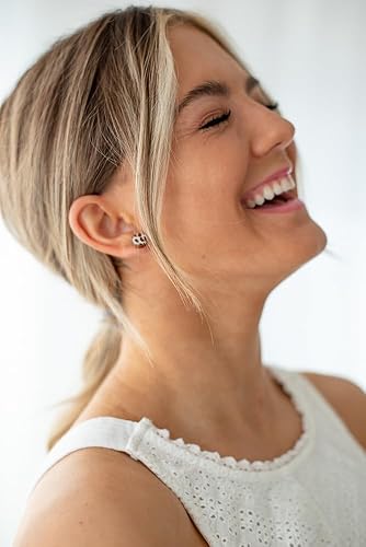 Miniatura 47 de Juego de aretes tipo dormilona de metal martillado de imitación de 0.394 pulgadas, aretes redondos para mujeres, niñas y hombres, hechos a mano