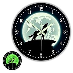 The Geeky Days Glow in The Dark Wall Clock, Howling Wolf with Moon 12 inch Modern Luminous Silent