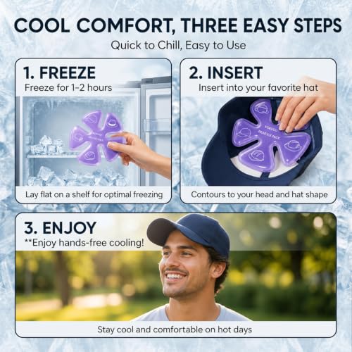 Image of Ice Pack for Hard Hat & Helmet - Reusable Gel Cooling Insert for Baseball Cap, Summer Heat Relief, Keep Head Cool for Outdoor Work, Construction & Sports (2 Pack, Purple)