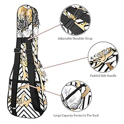 Housse de transport pour ukulélé à motif floral doré cerise sur un noir géométrique pour concert soprano avec bretelles… - Les Beatles, Paul McCartney, John Lennon, RIngo Starr, George Harrison Housse de transport pour ukulélé à motif floral doré cerise sur un noir géométrique pour concert soprano avec bretelles… – Image 3