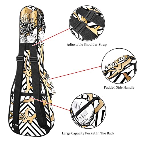 Housse de transport pour ukulélé à motif floral doré cerise sur un noir géométrique pour concert soprano avec bretelles… - Les Beatles, Paul McCartney, John Lennon, RIngo Starr, George Harrison Housse de transport pour ukulélé à motif floral doré cerise sur un noir géométrique pour concert soprano avec bretelles… – Image 4