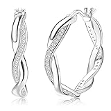 【Bereit zum Geben】: Cubic Zirkonia gedrehte Creolen sind gut, ideal zum Verschenken; Diese Creolen aus Sterlingsilber für Damen werden mit Liebe hergestellt. Die gedrehten Ohrringe werden sorgfältig von professionellen Arbeitern gefertigt und in einer schönen Geschenkbox verpackt. tolle Geschenke für Ehefrau, Mama, Schwester und andere Damen zum Geburtstag / Valentinstag / Muttertag / Weihnachten oder einfach nur als Überraschung für sie, machen sie glücklich und wunderschön.