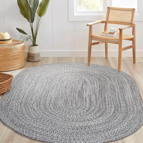 Tapete trenzado gris marfil 4x6 ft Super Area Rugs miniatura 2