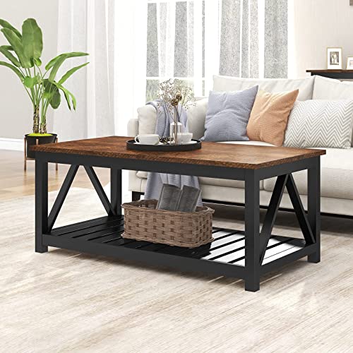 ChooChoo Black Coffee Table, Rustic Vintage Table with Shelf for Living Room, 40 Inch by ChooChoo - Used condition - CA$125.08