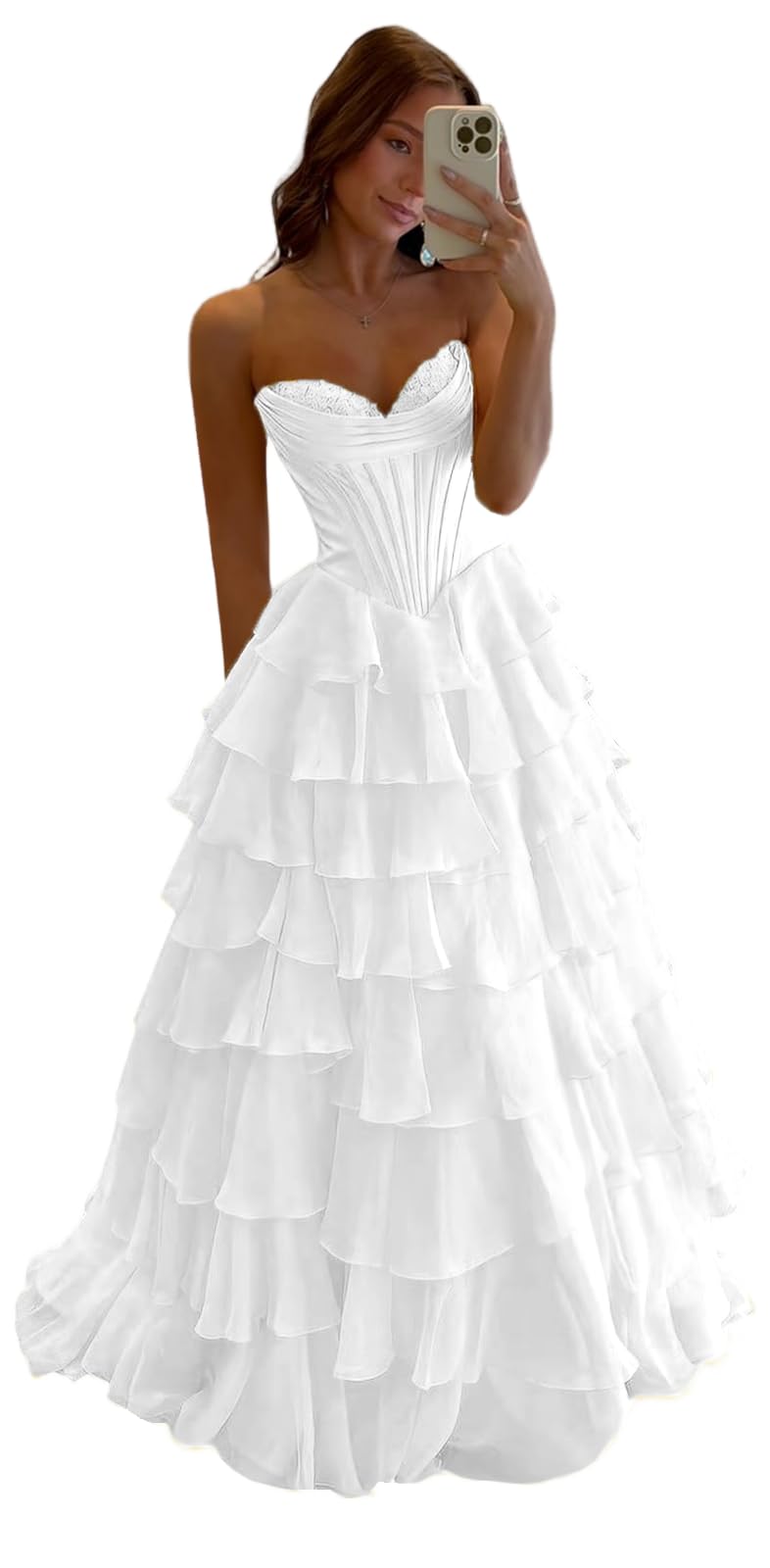 Tulle Floral Print Prom Dress Long Ball Gown Tiered Formal Dress Strapless Sweetheart Evening Gown with Pockets 04