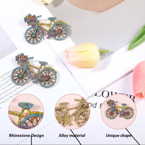 Image of Ymapinc Bicycle Rhinestone Brooch for Women, Colorful Crystal Pin, Fashion Decorative Safety Brooch for Crafts Wedding