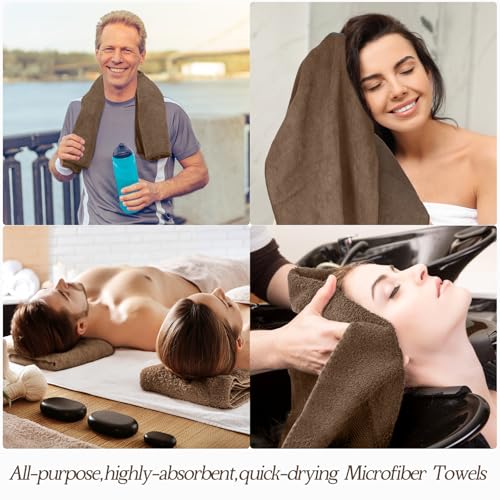 Image of Shimeyao 40 Pack Bleach Proof Towels Microfiber Absorbent Resistant Hair Hand Towels Bulk Quick Dry 16 x 29 Inches for Barber Gym Bath Spa Shaving (Brown)