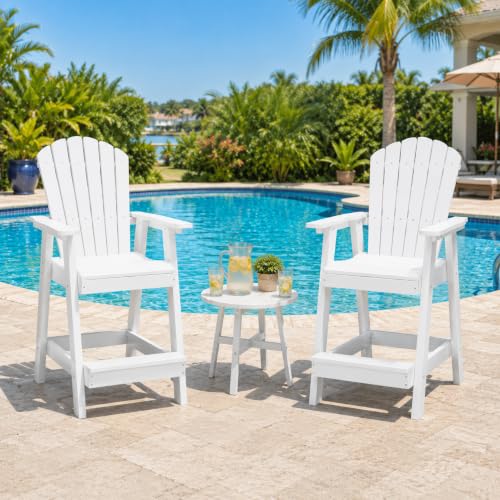 Image of Psilvam Tall Adirondack Chair 1PC, Poly Lumber Outdoor Bar Stools,White