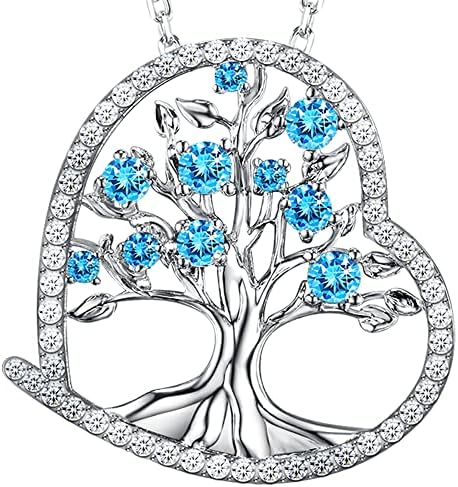 Zavest Tree of Life Necklace for Women Birthday Gifts 925 Sterling Silver Jewellery Birthstones Love Heart Pendant Jewellery for Her