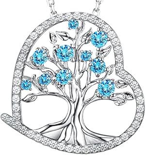 Zavest Tree of Life Necklace for Women Birthday Gifts 925 Sterling Silver Jewellery Birthstones Love Heart Pendant Jewellery for Her