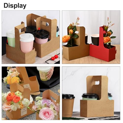 Kraft Getränketräger mit Griff,Karton Getränkehalter Heiße und Kalte Getränke,Becherträger Pappe Kaffee Getränkehalter Getränketräger,15PC Kraftpapier 2 Tassen für Restaurant zum Herausnehmen Bar Café