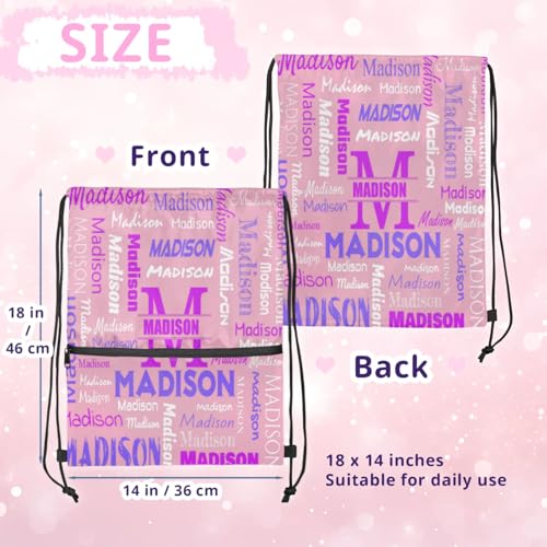 Custom Initials Drawstring Bags, Personalized Name Drawstring Backpack for Party Gym Sport Trip Yoga, Customized Gifts for Women Men, Light Pink2