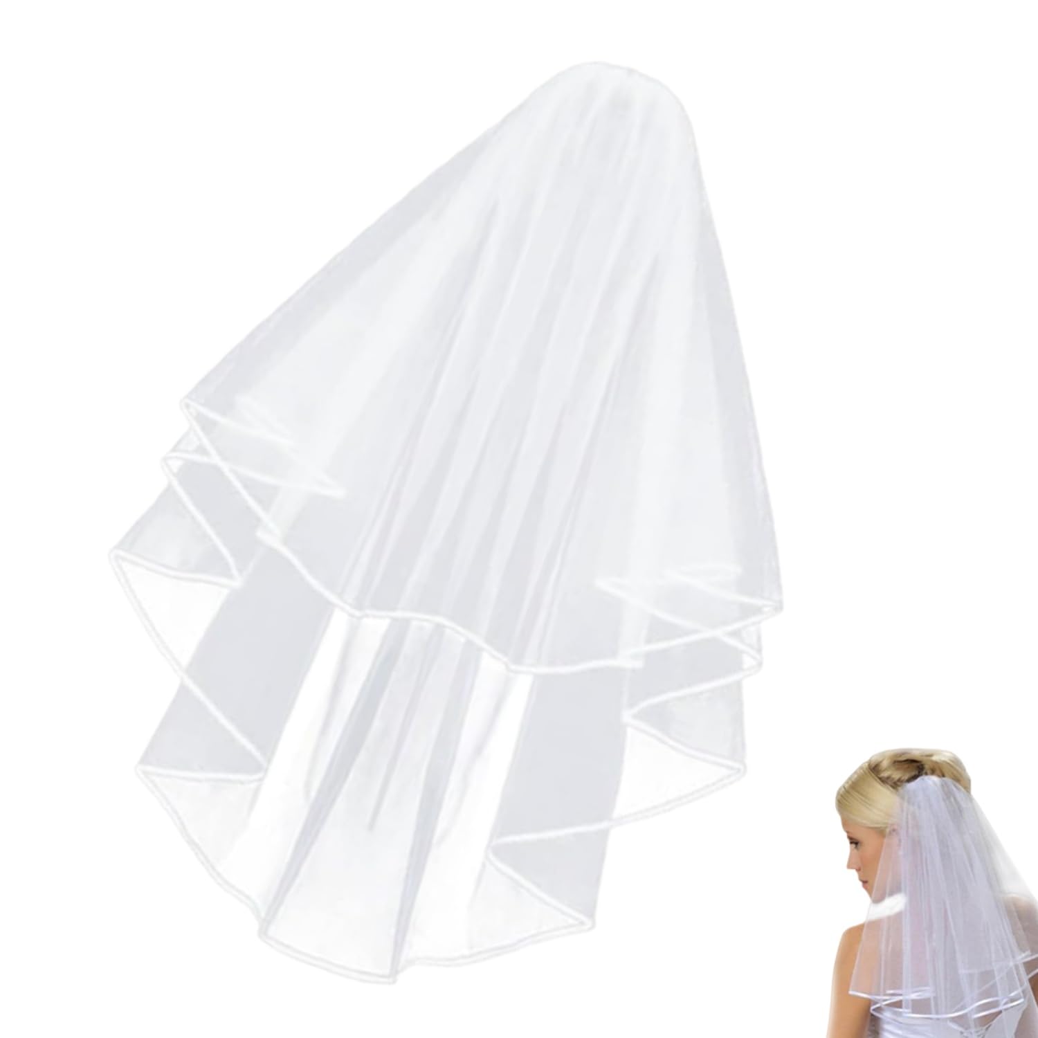 Zpeiran White Bridal Veil, 1 Pcs Wedding Short Elegant Tulle With Comb For Brides Shower Bachelorette Hen Party Chucky Costume Dress Up (60-80Cm)